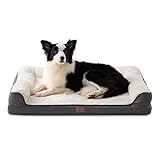 Bedsure orthopädische Hundebett große Hunde - Hundesofa mit Memory Foam, kuschelig Schlafplatz in Größe 91x68 cm, waschbare Hundesofa, grau und beige