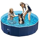 Pidsen Hundepool Swimmingpool PVC tragbare Faltbare Hunde Katzen Bad Wanne Badewanne Waschbad Haustier Schwimmbad Wasser Teich (160 * 30cm, Hellblau + Marineblau)