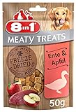 8in1 Meaty Treats, gefriergetrocknete Hunde Leckerlis mit Ente & Apfel, getreidefrei und ohne Zucker, 50 g Beutel