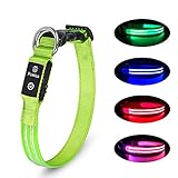 PcEoTllar LED Hundehalsband Wiederaufladbare USB Leuchthalsband 100% Wasserdichtes Leuchtendes Hunde Halsband Einstellbare Super Helle für Kleine Mittlere Große Hunde - Grün - M